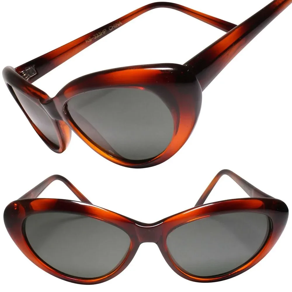 Deadstock Genuine Vintage Brown Womens Small Cat Eye Sunglasses